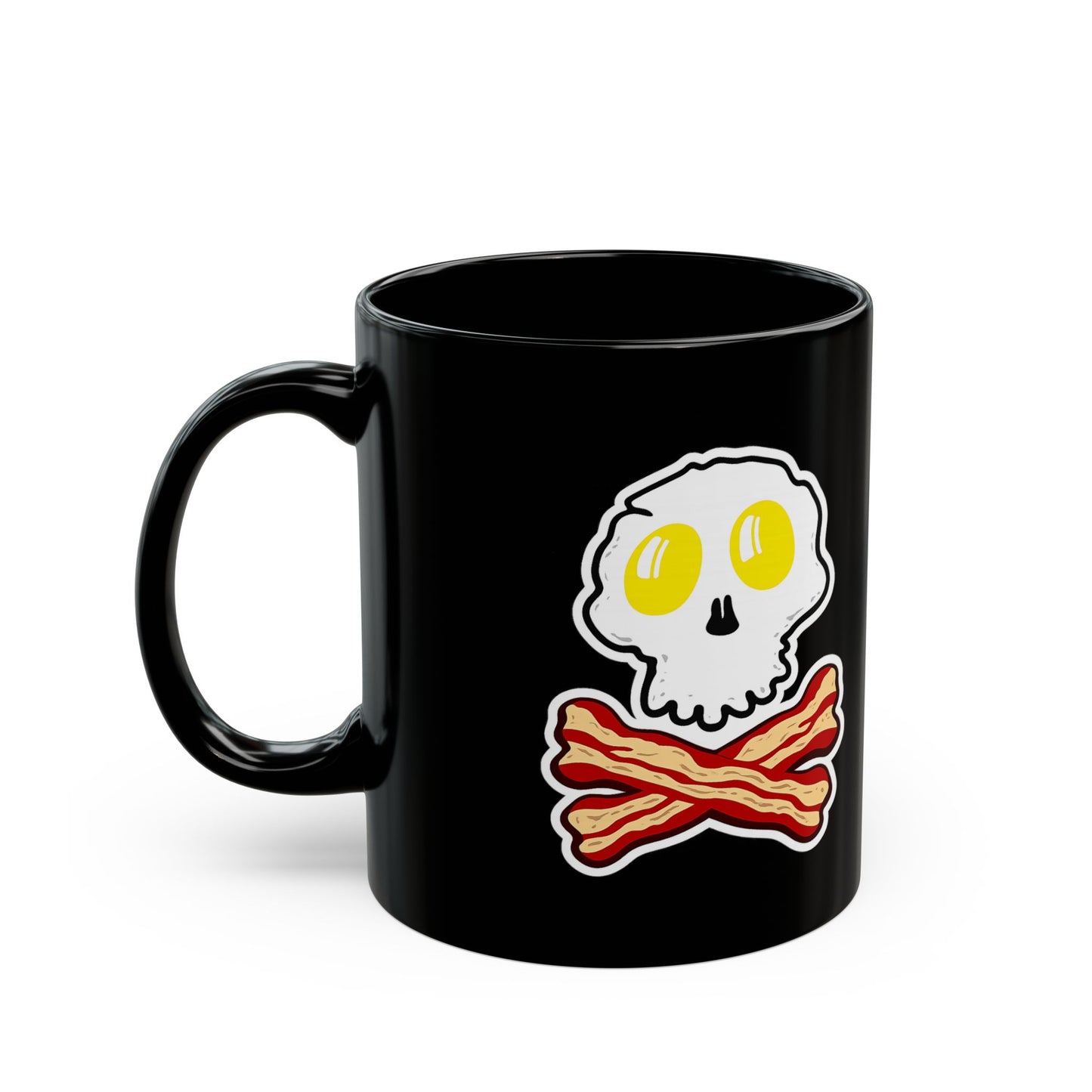 Bacon and Eggs Skull & Crossbones Black Mug (11oz, 15oz)