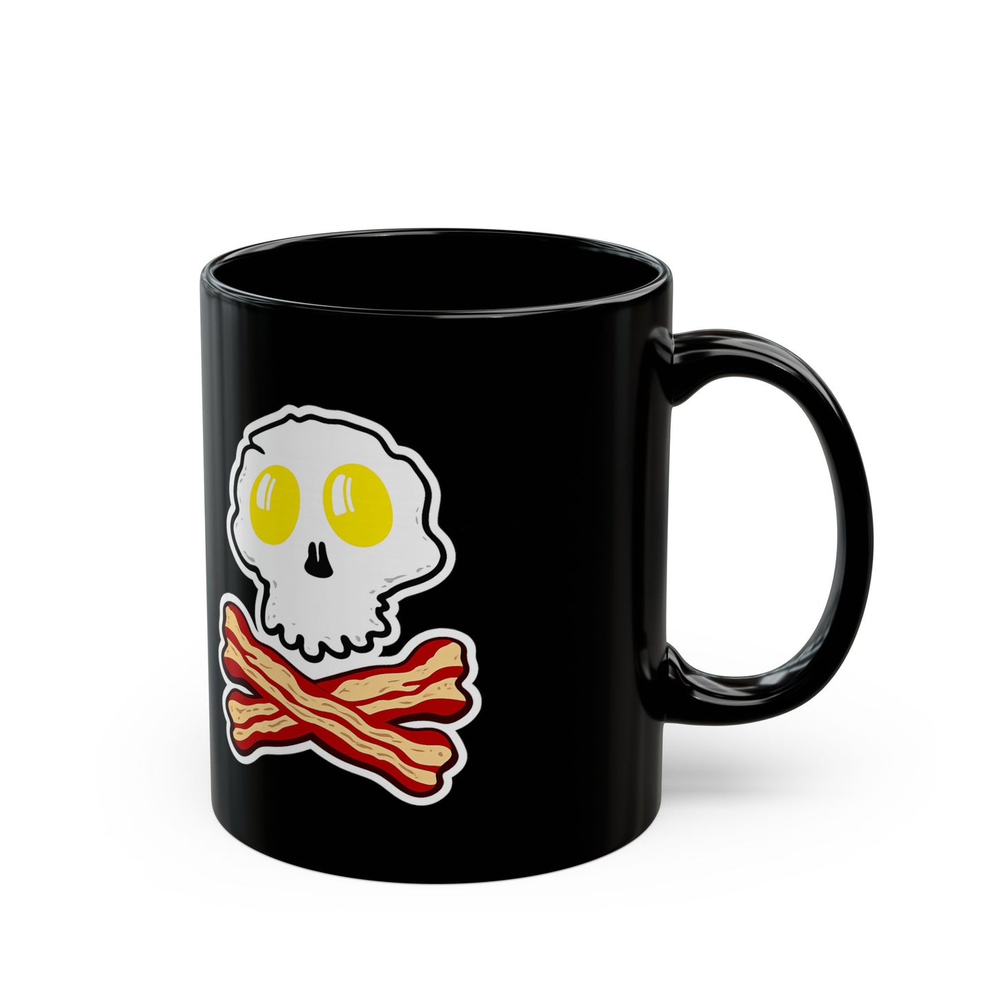 Bacon and Eggs Skull & Crossbones Black Mug (11oz, 15oz)